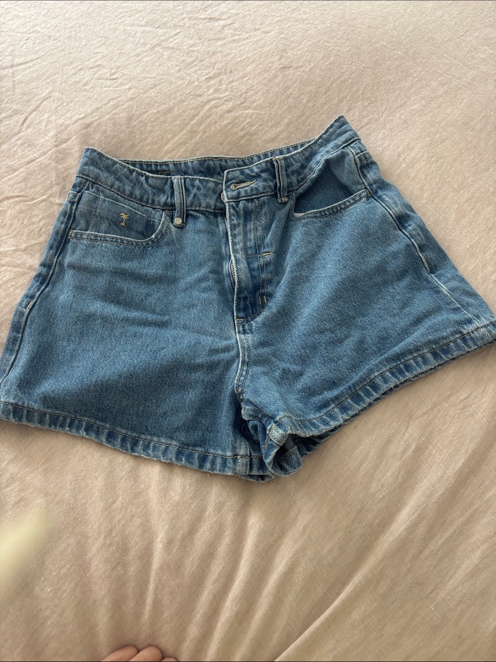 Thrills Mid-Wash Blue Denim High-Rise Shorts